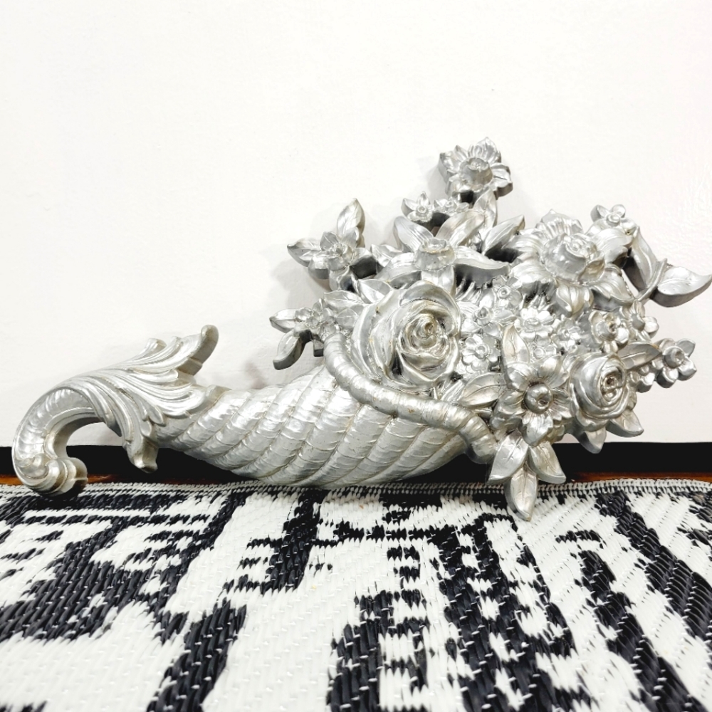 Vintage MCM 1965 Syroco Silver Cornucopia Wall Decor